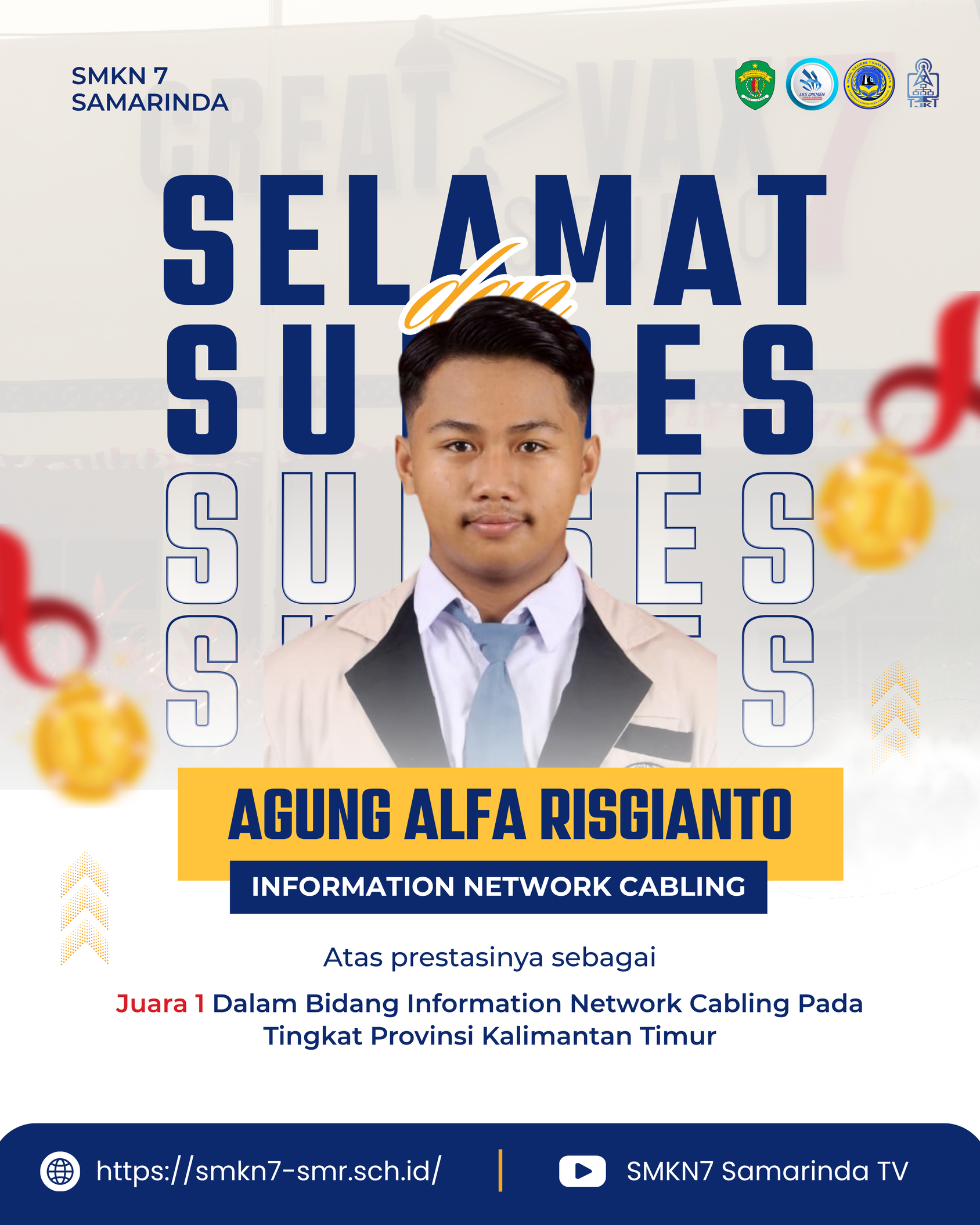 Agung Alfa Risgiano Juara 1 Tingkat Provinsi Kalimantan Timur bidang Information Network Cabling